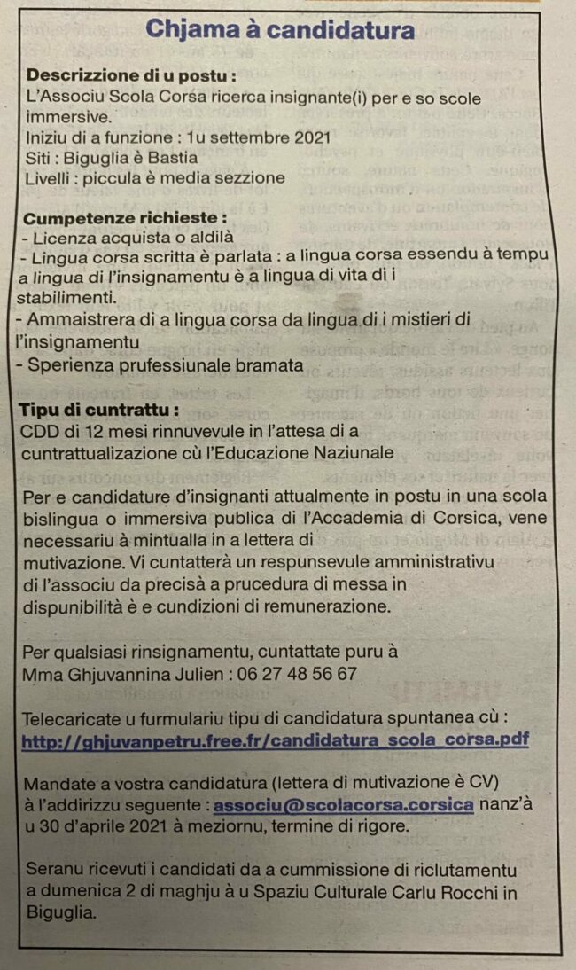13. Chjama à candidatura